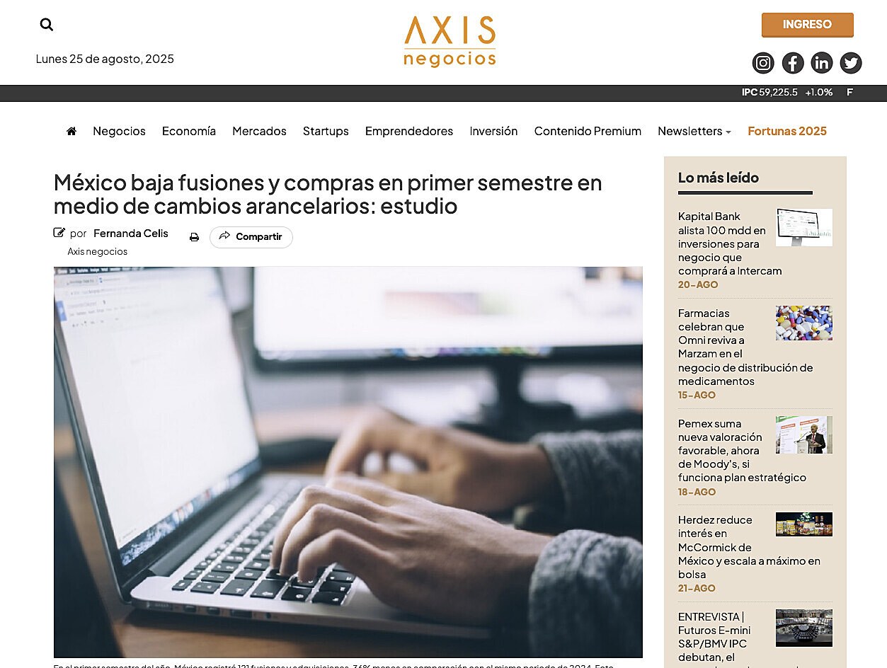 Mxico baja fusiones y compras en primer semestre en medio de cambios arancelarios: estudio